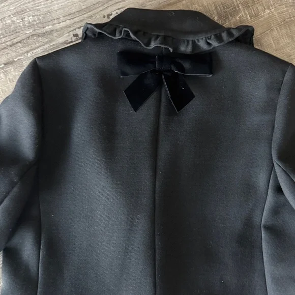 Kate Spade Black Ruffle Velvet Trim Gold Button Winter Fall Wool Blend Coat - Picture 7 of 8